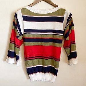 Vintage Boatneck Striped Wide Sleeve Light…